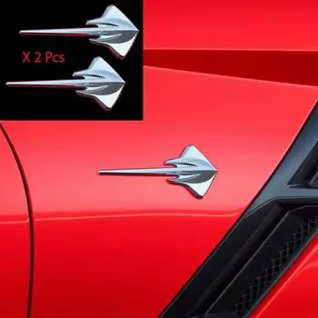 2 шт. для C7 Corvette Stingray Mako Shark Fender Emblem Set Bright Chrome серебряный
