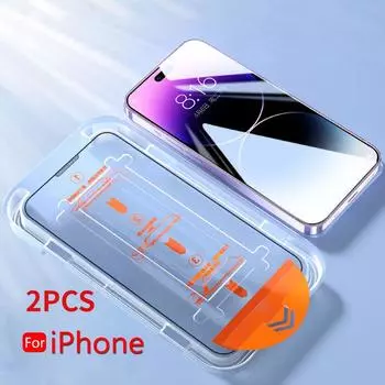 2 шт. для iPhone 15 14 13 Pro Max закаленное стекло пылезащитная установочная коробка для iPhone 14 Plus XR XS 11 12 Pro Max Защитная пленка для экрана iphone 11 чистый
