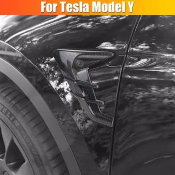2 шт. для Tesla Model Y 2019-2022 / Model 3 2021 2022 аксессуары для модификации боковая крышка крыла автомобиля боковая камера украшение спойлер пылезащитный чехол Carbon Fiber Black