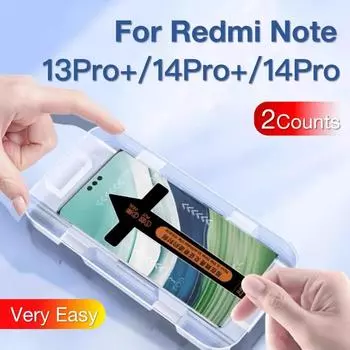 2 шт. для Xiaomi Redmi Note 13 14 Pro Plus + Red Mi закаленное защитное стекло для экрана с установочным комплектом Note7 чистый