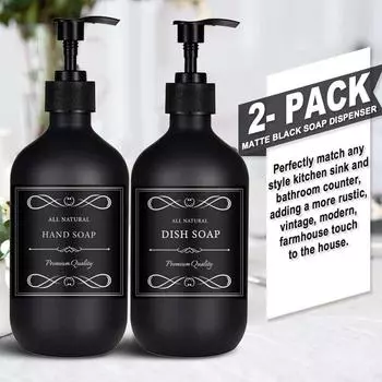 2 шт., дозаторы для мыла с 6 этикетками, матовый черный, дорожный дозатор для бутылок, насос, пустая бутылка, контейнер для жидкого геля для душа