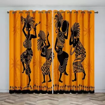 2 шт. Древние этнические африканские женские оконные шторы для гостиной, спальни, кухни, занавески, шторы, абстрактное искусство, оконное оформление W60xH100(CM)x2pcs&Hook
