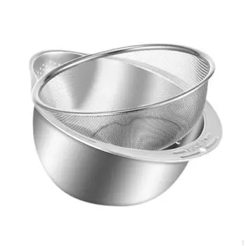 2 шт. Дуршлаг с миской для смешивания, кухонный контейнер, сито для риса, металлическая еда серебряный