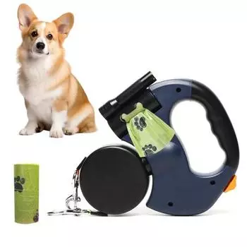 2 шт. двойной выдвижной поводок для собак для маленьких собак, 360-градусный пояс для выгула собак, не спутывающийся, со светодиодной подсветкой и мешками для фекалий для бега, походов, тренировок красный