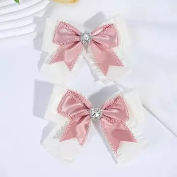2 шт. Двухъярусная заколка-бант розовая лента заколки женские элегантные стразы французский стиль заколка для волос девочки бриллиантовое сердце аксессуары
