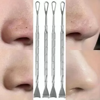 2 шт. двухголовый инструмент из нержавеющей стали для удаления черных точек на носу и лице, скребок, плоская игла для удаления угрей и омертвевшей кожи 2pcs