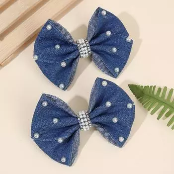 2 шт. Джинсовые заколки-банты для волос, шикарные, элегантные, винтажные, с жемчугом, в стиле бохо, шпильки для волос для девочек, женщин, детей, y2k, повседневные аксессуары для волос, подарок, украшение