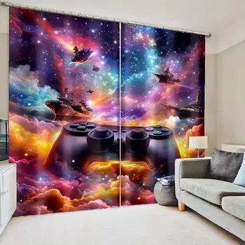 2 шт. Джойстик Звездный морской бой Шторы 3D красочный звездный принт Декоративные шторы для мальчиков спальня гостиная игровая комната 50W130H(CM)X2PCS&Grommet Top