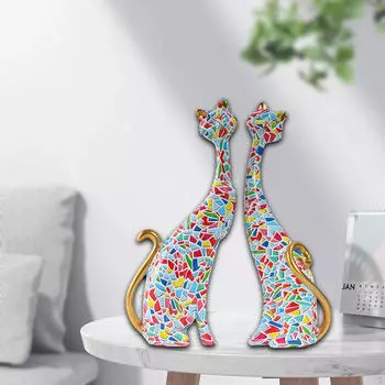 2 шт., фигурка кошки, статуя животного, смола, абстрактная скульптура, коллекционное настольное украшение для
