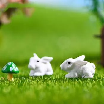 2 шт. Фигурки кроликов, мультяшный орнамент, очаровательная декоративная фигурка для кукольного домика, микро-ландшафтное украшение, пасхальный подарок