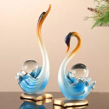 2 шт. Фигурки лебедей, керамические статуи животных, коллекция украшений, креативная скульптура, сувенир, подарок синий