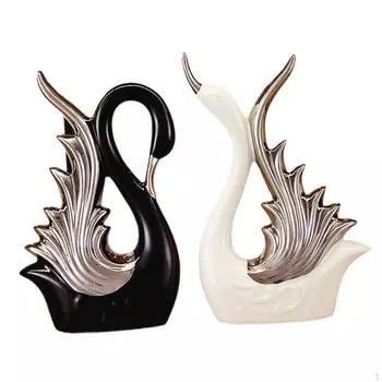 2 шт. фигурки лебедя, статуи, керамическая скульптура, стол, художественное ремесло, орнамент, статуя для полки Style B