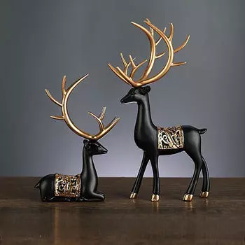 2 шт. Фигурки оленей для украшения стола, статуэтки животных из смолы для гостиной чёрный