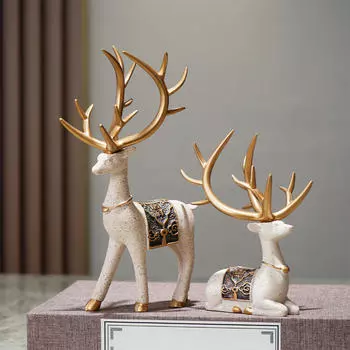 2 шт., фигурки оленей, сидящие и стоячие статуи оленей, Ретро, искусственные животные, ремесла, статуя бежевый