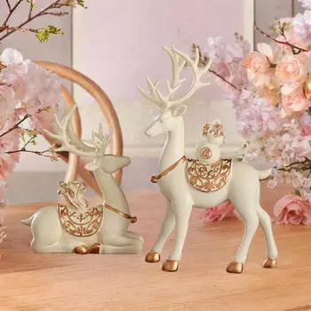 2 шт. Фигурки оленей Статуэтки животных Фэн-шуй Декор Смолы Декоративные Процветание белый