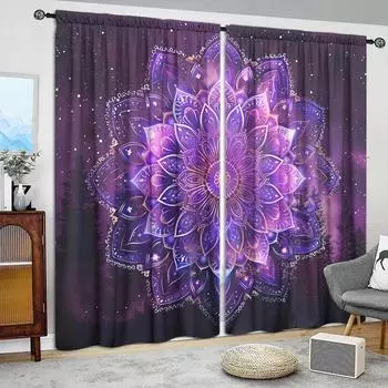 2 шт. Фиолетовая занавеска с принтом мандалы для домашнего декора - Карманная штора для окон в спальню, офис, кухню и гостиную 52.5cmX116cm X 2pcs