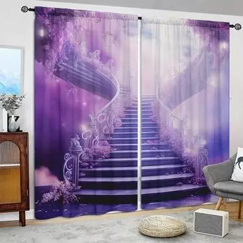 2 шт. фиолетовых штор в печатном стиле для домашнего декора - оконная отделка с карманами для спальни, офиса, кухни, гостиной и кабинета 52.5cmX116cmX2pcs
