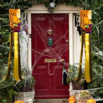 2 шт. флаги-ветроуказатели на Хэллоуин с подсветкой, устойчивые к погодным условиям, тыквенные, ведьмовские, ветроуказатели, подвесные флаги для домашнего двора