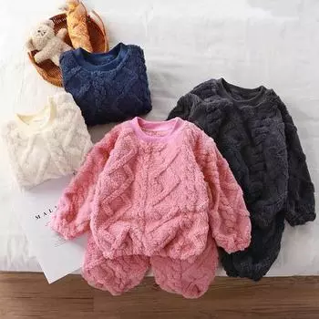 2 шт. флисовая детская одежда для сна осень-зима для мальчиков и девочек домашняя одежда детские пижамы на молнии топы штаны одежда для малышей 90cm