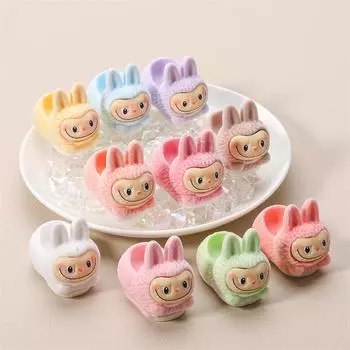 2 шт. Флокированные тапочки Лабубу, фигурки, каваи, 3D, флокированная подвеска для ювелирных изделий, брелок, ожерелье, аксессуары, настольное украшение