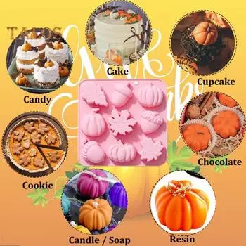 2 шт., форма для помадки на Хэллоуин, милая 3D форма для тыквы, сосновой шишки, кленового листа, силиконовая форма, нелипкая многоразовая форма с 9 сетками, форма для шоколадного печенья розовый