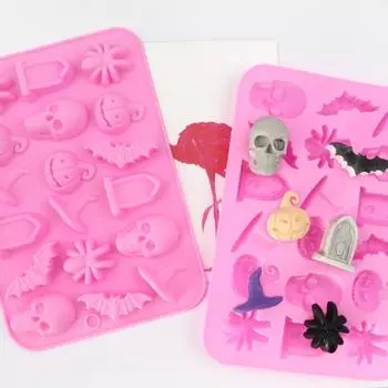 2 шт. формы для шоколада на Хэллоуин, череп, тыква, паук, шляпа ведьмы, форма пищевого качества, легко выпускаемые многоразовые формы для конфет, печенья и помадки розовый