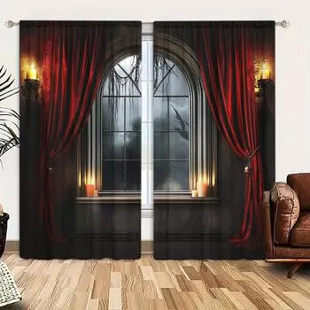 2 шт. Французские замковые окна с принтом для домашнего декора - оконные карманы с карнизом для спальни, офиса, кухни 52.5cmX116cm X 2pcs