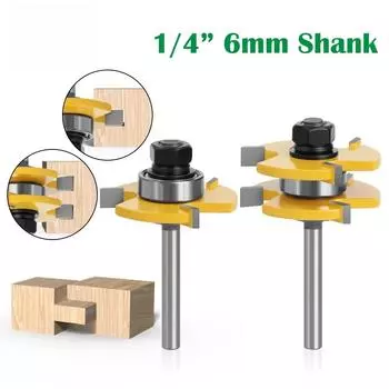 2 шт. Фреза для Т-образных пазов по дереву, 3 зуба, Т-образный шип, квадратный зуб, нож для соединения полов, ножи для резьбы по дереву, режущие инструменты 6.35x35