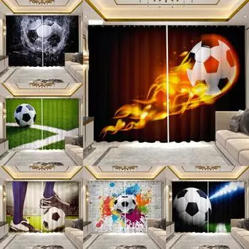 2 шт. Футбольный принт занавески для спальни гостиной от пола до потолка оконные занавески большого размера полупрозрачные шторы 100W130H(CM)40x51in&rod pocket