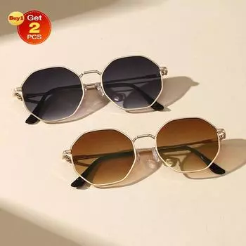 2 шт. геометрических металлических оправ, классические винтажные модные солнцезащитные очки для повседневной жизни на открытом воздухе, походов, аксессуаров.