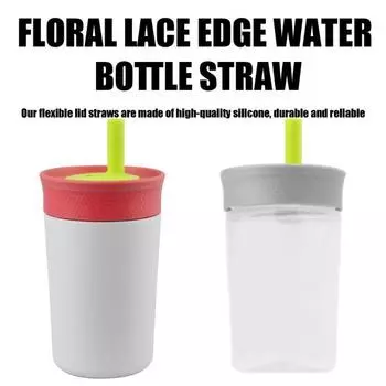 2 шт. гибкая трубочка для детской бутылки с водой Owala, 12/15 унций, силиконовая крышка без бисфенола А, аксессуары для трубочек, цветочные кружевные края, сменные трубочки для Owala A белый