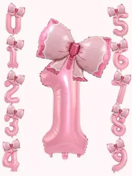 2 шт. гигантских розовых воздушных шара с цифрами и галстуком-бабочкой - 32 дюйма, украшение для празднования дня рождения, подходит для юбилея, дня рождения, украшения детского душа 0 розовый