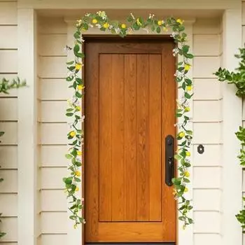 2 шт. гирлянды с лимонами, густые цветы, искусственная лимонная гирлянда, весенняя летняя зелень, лоза для двери, стены, камина, свадебного стола, украшения