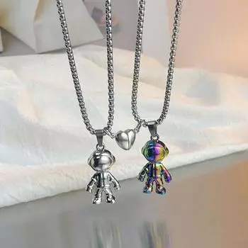 2 шт., гладкая поверхность, изысканное мастерство, ожерелья для пар, креативный дизайн, космический астронавт, магнитные