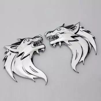 2 шт., голова волка, росомахи, 100% 3D металлический автомобиль, мотоцикл, логотип, эмблема, наклейка, автомобильный Стайлинг серебряный