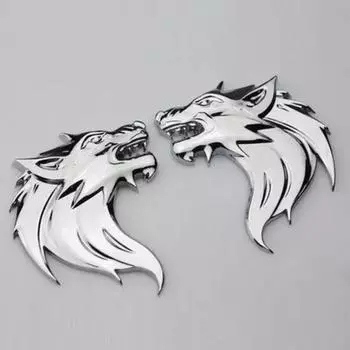 2 шт., голова волка, росомахи, 100% 3D металлический автомобиль, мотоцикл, логотип, эмблема, наклейка, автомобильный Стайлинг серебряный