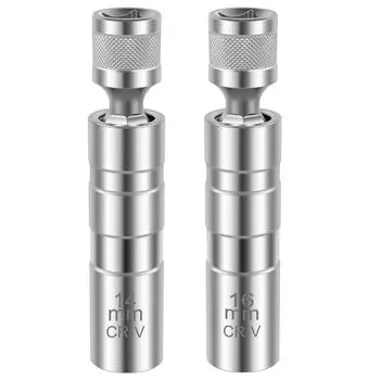 2 шт., головка для свечей зажигания 14 мм, 16 мм, поворотный на 360° инструмент для снятия головки свечи зажигания, магнитный инструмент для установки головки свечи зажигания, 12 точек