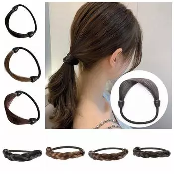 2 шт. головной убор для девочек корейские резинки для волос парик плетеные волосы веревки резинки для волос женские Light Brown-Braid