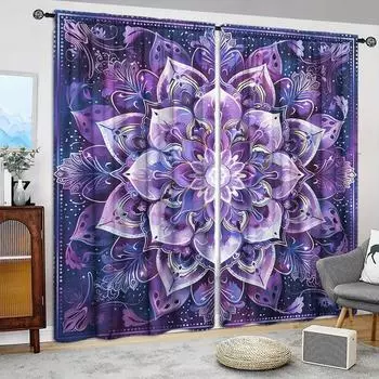 2 шт. Голубая занавеска с принтом мандалы для домашнего декора - Карманная штора для окон в спальню, офис, кухню и гостиную 52.5cmX116cm X 2pcs