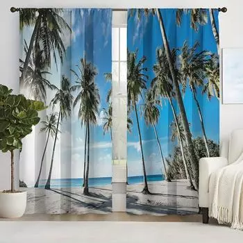 2 шт. Голубое небо пальма пляж 3D цифровая печать занавеска домашнее украшение штанга карман занавеска для гостиной офис дом 2x50W130H(CM)&rod pocket