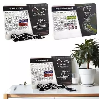 2 шт. гоночный календарь 2025 года, гоночный настольный планировщик с автомобильной подставкой, украшение для домашнего офиса и стола для фанатов автоспорта 2pcs A