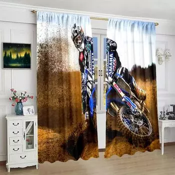 2 шт. - Горный мотоцикл - занавеска с принтом - материал полиэстер - для спальни, гостиной, кабинета, занавеска, закрывающая приватность 30inchx65inchx2Pcs