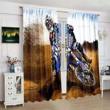 2 шт. - Горный мотоцикл - занавеска с принтом - материал полиэстер - для спальни, гостиной, кабинета, занавеска, закрывающая приватность 30inchx65inchx2Pcs