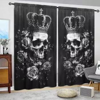 2 шт. готическая черная роза с принтом черепа шторы для домашнего декора - карман для оконного оформления спальни, офиса, кухни 52.5cmX116cm X 2pcs