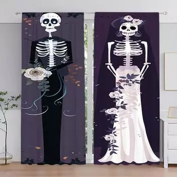2 шт. готический скелет свадебное платье напечатанный занавес для домашнего декора - карманный карниз для оконной отделки спальни, офиса, кухни 52.5cmX116cm X 2pcs