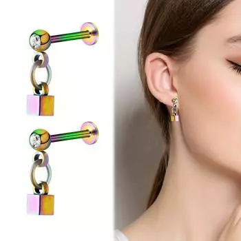 2 шт., градиентный кулон из нержавеющей стали, квадратная форма, серьги-гвоздики, аксессуары для пирсинга