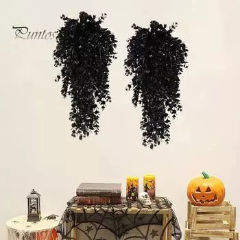 2 шт. Хэллоуин подвесной искусственный эвкалипт жуткие искусственные черные листья ветка для дома и улицы настенные поддельные пластиковые растения черная зелень 2pcs