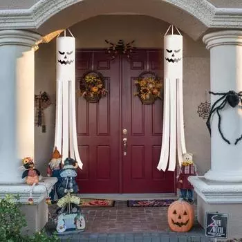 2 шт. Хэллоуин Призрак Ветроуказатель Жуткий уличный подвесной флаг с подсветкой на батарейках