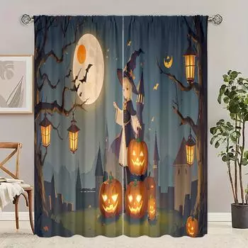 2 шт. - Хэллоуин - Шторы с принтом - Материал полиэстер - Подходит для спальни, гостиной, кабинета, частной шторы 30inchx65inchx2Pcs
