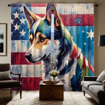 2 шт. HD Американский флаг окрашенный старый волк декоративная занавеска цветная завязка цифровая печатная занавеска украшение дома стиль Украшенный l W52H63inchW132H160cm
